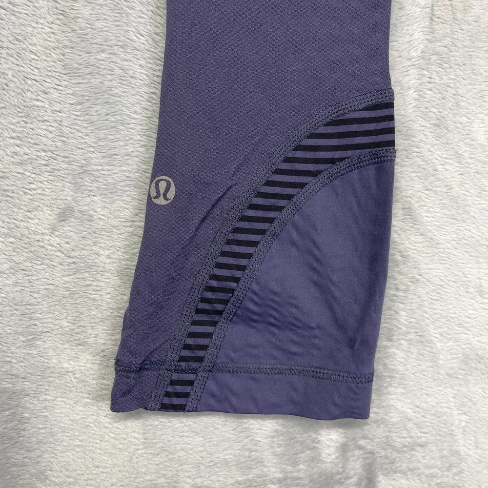 Lululemon Leggings Womens 6 (26/22) Purple Stripe‎ Waistband Run Inspire Crop II